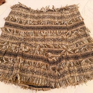 LoveShackFancy Fringed Mini Skirt in Beige and Black